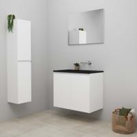 On-Line Badkamermeubelset - 80 cm - Bouwpakket - Greeploze Ladestructuur - Acryl Wastafel - 1 Kraangat - Spiegel - Mat Wit