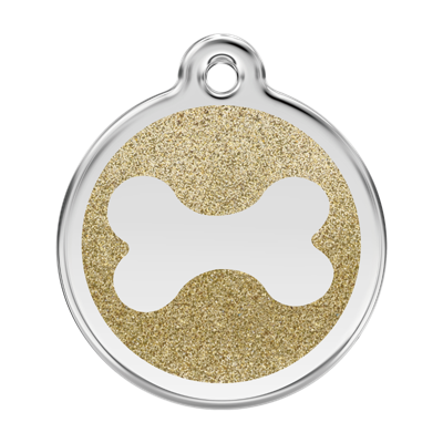 Bone Gold glitter hondenpenning large/groot dia. 3,8 cm - Reddingo