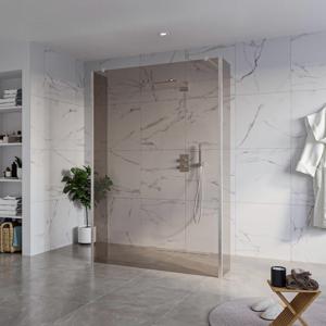 Fortifura Galeria Vrijstaande Inloopdouche - 140x200cm - Rookglas - antikalk - 8mm veiligheidsglas - 2 zijwanden 30cm - wandsteunen en hoekprofielen - Geborsteld RVS PVD (RVS) SW927769 2x/SW797946/SW797930 2x/SW798730 2x