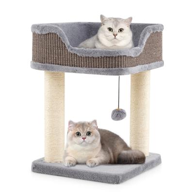 Kleine Krabpaal met Pluche Zitplaats & Bal & Sisal Krabpalen Kattenboom Kattenkrabpaal Grijs