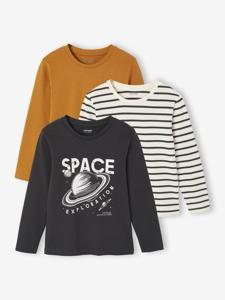 Set van 3 bijpassende jongensshirts met lange mouwen antraciet