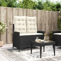 Tuinbankje verstelbaar met kussens poly rattan zwart - thumbnail