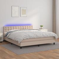 Boxspring met matras en LED kunstleer cappuccinokleur 160x200cm