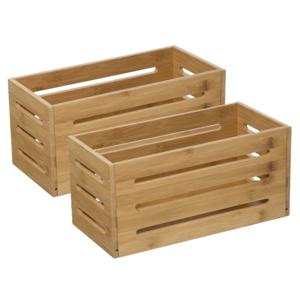 Fruitkisten opslagbox - 2x - open structuur - lichtbruin - hout - L31 x B15 x H15 cm