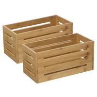 Fruitkisten opslagbox - 2x - open structuur - lichtbruin - hout - L31 x B15 x H15 cm