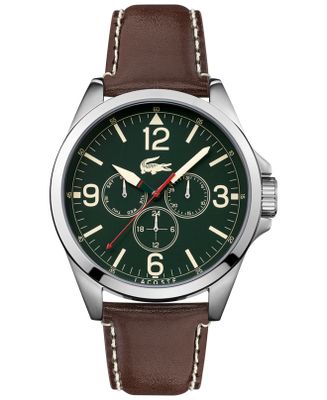 Lacoste horlogeband 2010806 / 2010805 / LC-52-1-14-2599 Leder Bruin 22mm + wit stiksel