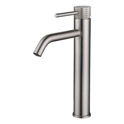 Wastafelkraan Wiesbaden Ribbd | Opbouw | Draaibare uitloop | Mengkraan | Hoog model | 1-hendel | Rond | Geborsteld staal PVD