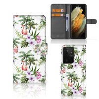 Samsung Galaxy S21 Ultra Telefoonhoesje met Pasjes Flamingo Palms - thumbnail