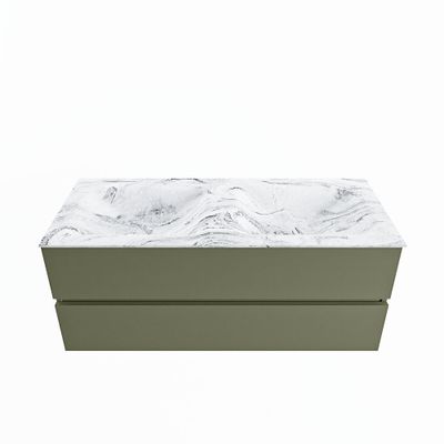 MONDIAZ VICA-DLUX 120cm badmeubel onderkast Army 2 lades. Inbouw wastafel CLOUD dubbel zonder kraangat, kleur Glace.