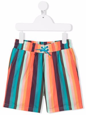Paul Smith Junior short de bain rayé à lien de resserrage - Orange