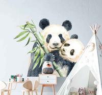 Muursticker kinderkamer panda's met bamboe - thumbnail