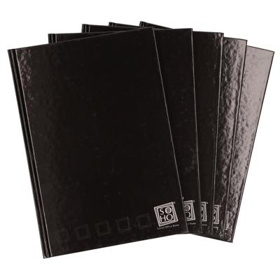 Notitieboek - 5x - zwart - A4 formaat - gelinieerd met kantlijn - harde kaft schrift