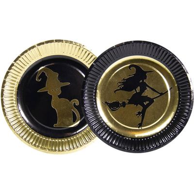 16x Heksen/zwarte Kat Thema Bordjes 23 Cm - Feestbordjes 16x Heksen/zwarte Kat Thema Bordjes 23 Cm - Feestbordjes