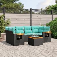 7-delige Loungeset met kussens poly rattan zwart