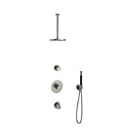 Hotbath Cobber - Inbouw Regendoucheset - Geborsteld Nikkel - 2 Stopkranen - Thermostatisch - Plafondbuis 30 cm - Hoofddouche 200 mm - Staafhanddouche - Waterbesparend