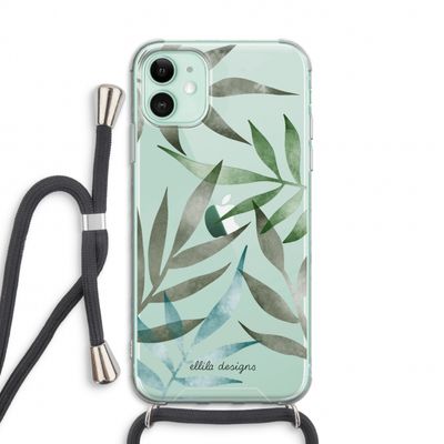 Tropical watercolor leaves: iPhone 11 Transparant Hoesje met koord