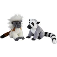 Apen serie zachte pluche knuffels 2x stuks - Ringstaart Maki en Pinche Aapje van 18 cm - thumbnail