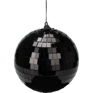 Grote discobal kerstbal /spiegel kerstbal- 1x- zwart -12 cm -kunststof