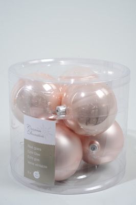 6 kerstballen poeder roze emaille 80 mm - Ksd