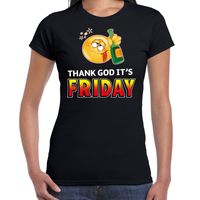 Funny emoticon t-shirt thank God its friday zwart dames - thumbnail