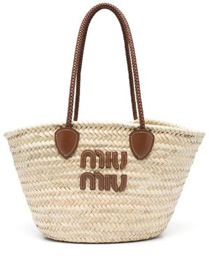 Miu Miu sac cabas à patch logo - Tons neutres