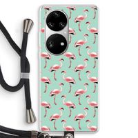 Flamingoprint groen: Huawei P50 Pro Transparant Hoesje met koord