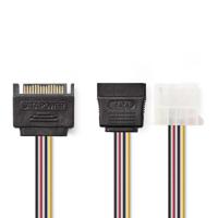 Interne Voedingskabel | SATA 15-Pins Male - SATA 15-Pins Female + Molex Female | 0,15 m | Diverse