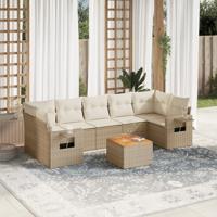 8-delige Loungeset met kussens poly rattan beige