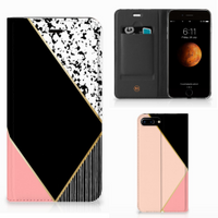 Apple iPhone 7 Plus | 8 Plus Stand Case Zwart Roze Vormen - thumbnail