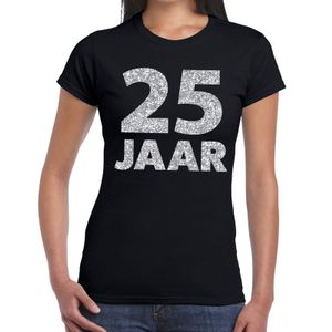 25 jaar zilver glitter verjaardag/jubileum shirt zwart dames