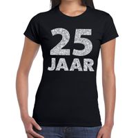 25 jaar zilver glitter verjaardag/jubileum shirt zwart dames - thumbnail