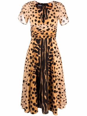 DSQUARED2 robe mi-longue évasée à imprimé animalier - Marron
