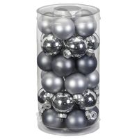 60x stuks kleine glazen kerstballen grijs 4 cm - Kerstbal - thumbnail