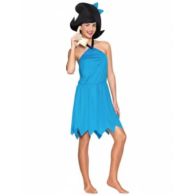 Verkleed jurk Betty - blauw - met haarstrik - voor dames - prehistorisch cartoon thema