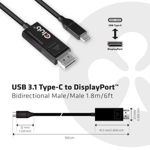 CLUB3D USB Type C Cable naar DP 1.4 8K60Hz M/M 1.8m