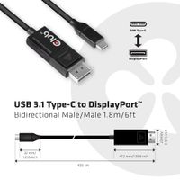 club3D CAC-1557 USB-C-displaykabel USB-C / DisplayPort Adapterkabel USB-C stekker, DisplayPort-stekker 1.80 m Zwart Vlambestendig - thumbnail