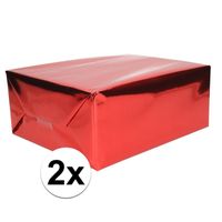 2x Inpakpapier/cadeaupapier rood metallic 400 x 50 cm op rol - thumbnail