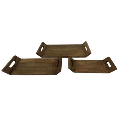 Decoratieve dienbladen - Naturel - Mangohout - Set van 3