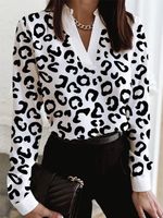 Casual Leopard Long Sleeve V Neck Printed Top - thumbnail