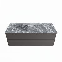 MONDIAZ VICA-DLUX 130cm badmeubel onderkast Dark grey 2 lades. Inbouw wastafel CLOUD links zonder kraangat, kleur Lava.