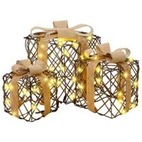 Cadeau Doos met 60 LED 3 pcs Warmwit 20 x 20 x 20 cm Rattan