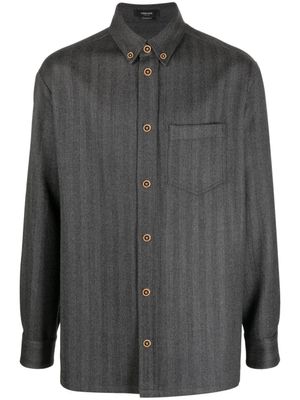 Versace manteau en cachemire à chevrons - Gris