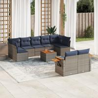 10-delige Loungeset met kussens poly rattan grijs