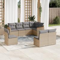8-delige Loungeset met kussens poly rattan gemengd beige