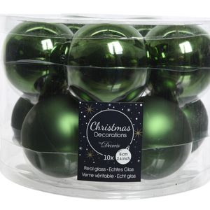 10x Donkergroene glazen kerstballen 6 cm glans en mat