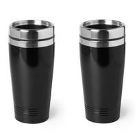 2x stuks isoleerbeker RVS metallic zwart 450 ml - Thermosbeker - thumbnail