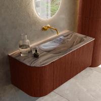 Badmeubel Mondiaz Kurve-Dlux | 105 cm | Meubelkleur Ruby | Wastafelkleur Sombra | Solid surface | Wasbak rechter zijde spoelbak | Zonder kraangat(en) Badmeubel Mondiaz Kurve-Dlux | 105 cm | Meubelkleur Ruby | Wastafelkleur Sombra | Solid surface | Wasbak rechter zijde spoelbak | Zonder kraangat(en)