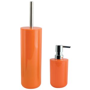 MSV Toiletborstel in houder 38 cm/zeeppompje set Moods - kunststof - oranje - Badkameraccessoireset
