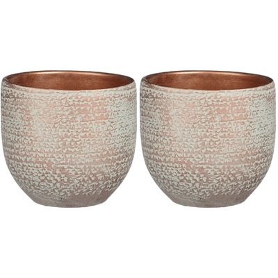 2x stuks plantenpot/bloempot koper met flakes patroon - D14/H12 cm