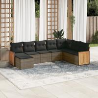 8-delige Loungeset met kussens poly rattan grijs